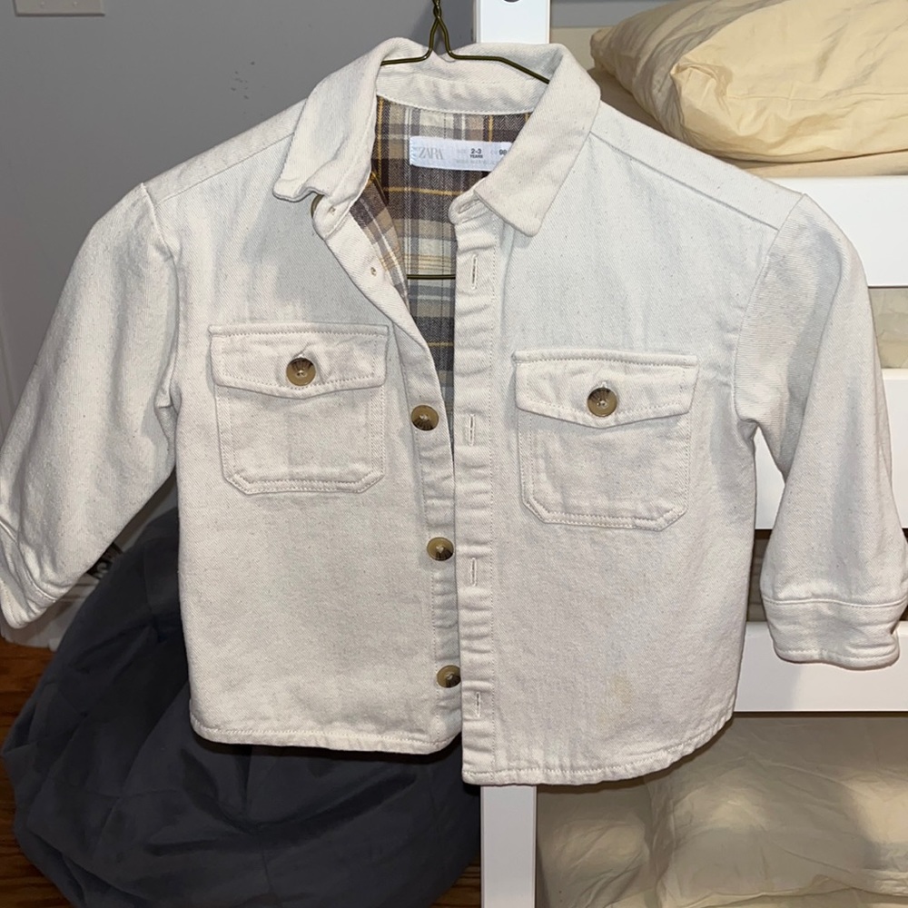 Zara toddler boy cream jacket 2-3 years old brown plaid inside